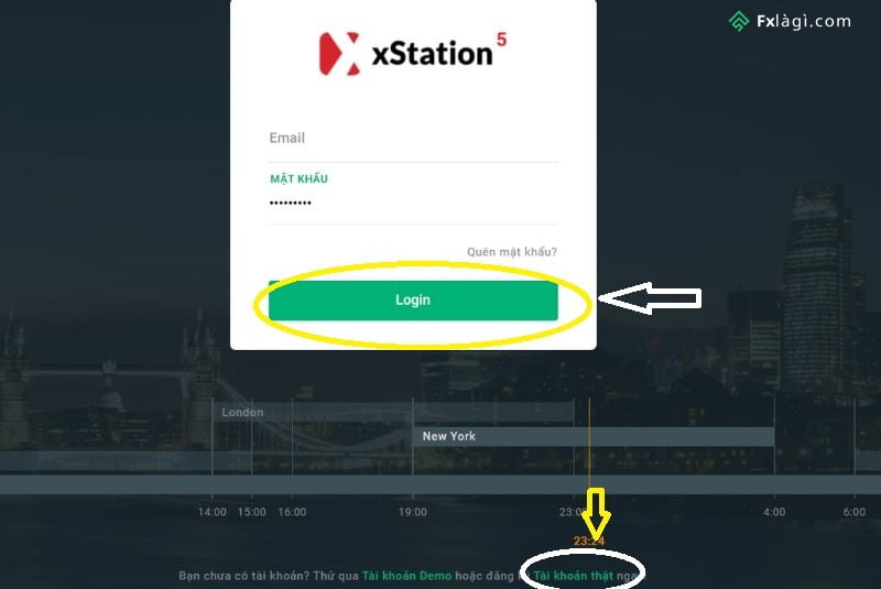 Giao diện đăng nhập hoặc đăng ký tài khoản mới tại xStation