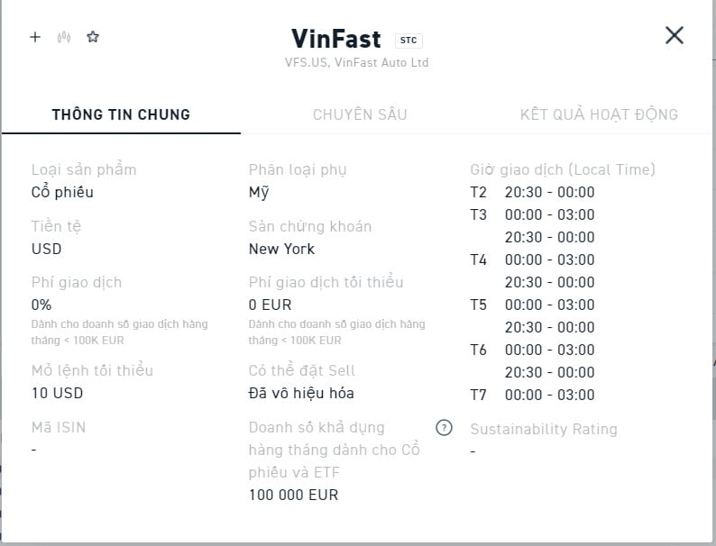 Thông tin giao dịch cổ phiếu Vinfast trên xStation 5